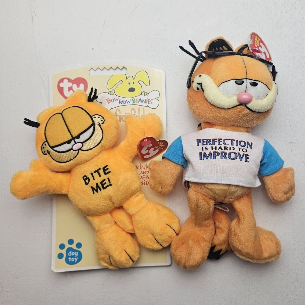 Ty Garfield Beanie Babies Plush Lot 2 w/ Tags Bite Me! Vintage 1998